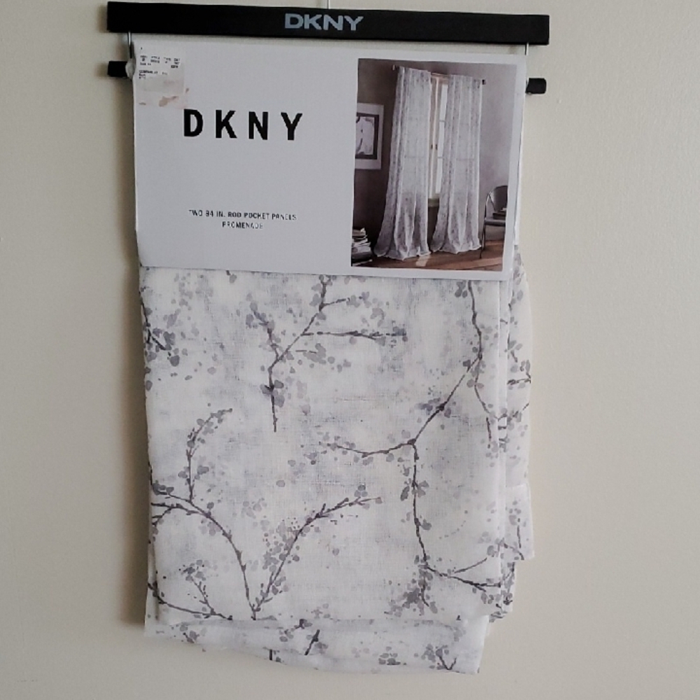 DKNY White and Gray Floral Curtains 2- Panels 60x84